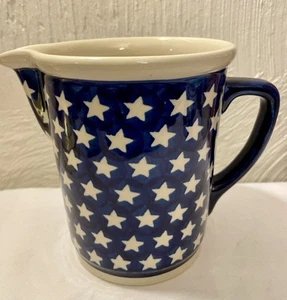 Boleslawiec Polish Pottery Americana Water Pitcher Blue Stars Handmade Poland - Picture 1 of 7