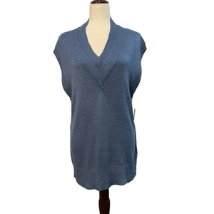 Free People Hannah Blue Sleeveless Double V-Neck Sweater Vest Women's Size XS - Picture 1 of 13