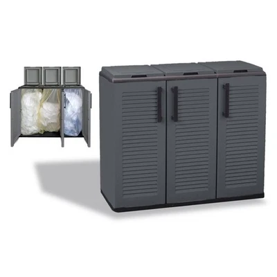 3-Fach Mülltrennsystem Garten Schrank Müllbox Trennsystem Müll Abfall Sack Eimer - Bild 1 von 4