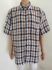 Back Bay Size 2XB Navy / Brown / White Check Short Sleeve Linen Shirt Casual