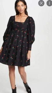 NWT Rachel Antonoff Christa Empire Babydoll Dress in Black Rose Size 0 *flaw* - Picture 1 of 9
