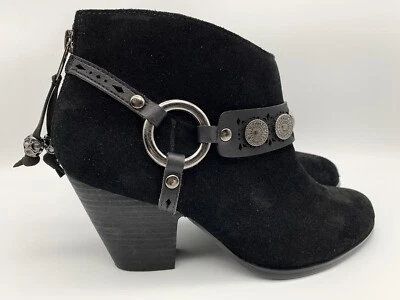 Botas caubói femininas caixa amarela EUA 7 Mandy camurça preta biqueira amêndoa tornozelo salto 3" - Imagem 1 de 4