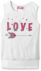 Dream Star Girls' Sleveless Top with Screened Lace Overlay, White, XL - Picture 1 of 1