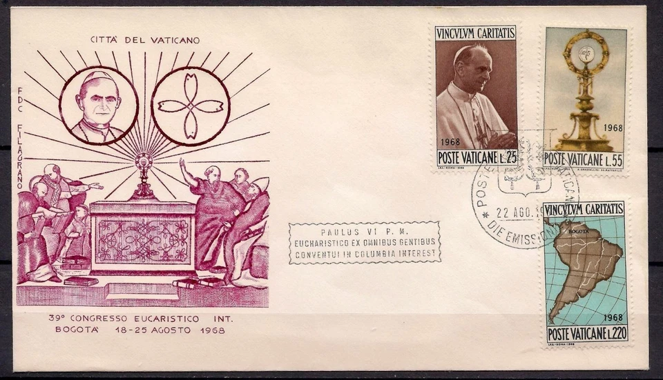 Vatican 1968 Journey of Paul VI in Bogota Travels Maps Religione FDC 1 - Image 1 of 1