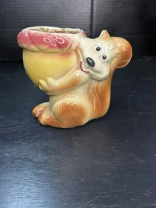Rare Mid century Vintage Squirrel Holding Giant Acorn Planter. 1950’s Home Decor - Picture 1 of 11