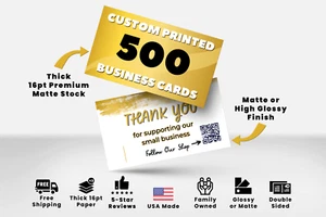 500 BUSINESS CARDS PRINTED, THICK 16PT CUSTOM PRINTED CARDS GLOSSY OR MATTE - Picture 1 of 8