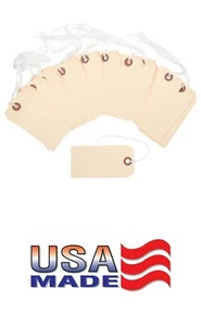 100 Manila 4 1/4" x 2 1/8" Size 4 Inventory Merchandise Price Tags with String - Picture 1 of 6