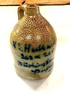 ANTIQUE T.S. HUBBARD & Co, 263 WASHINGTON St. BUFFALO NY STONEWARE JUG (SH) - Picture 1 of 22