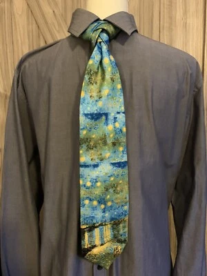 Corbata vintage años 90 para hombre VAN GOGH NOCHE ESTRELLADA SOBRE EL Ródano 100 % seda de Francia Foto 1 de 4