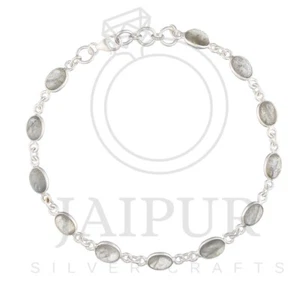 925 Solid Sterling Silver Natural Labradorite Gemstone Adjustable Bracelet JSB20 - Picture 1 of 4