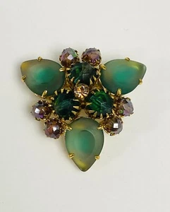 Vintage AUSTRIAN Brooch Pin Green Givre Glass Purple AB Crystal Rhinestone - Picture 1 of 10