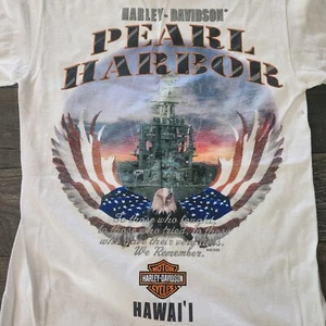 New! Harley Davidson T Shirt Mens Small White Pearl Harbor Eagle - Picture 1 of 5