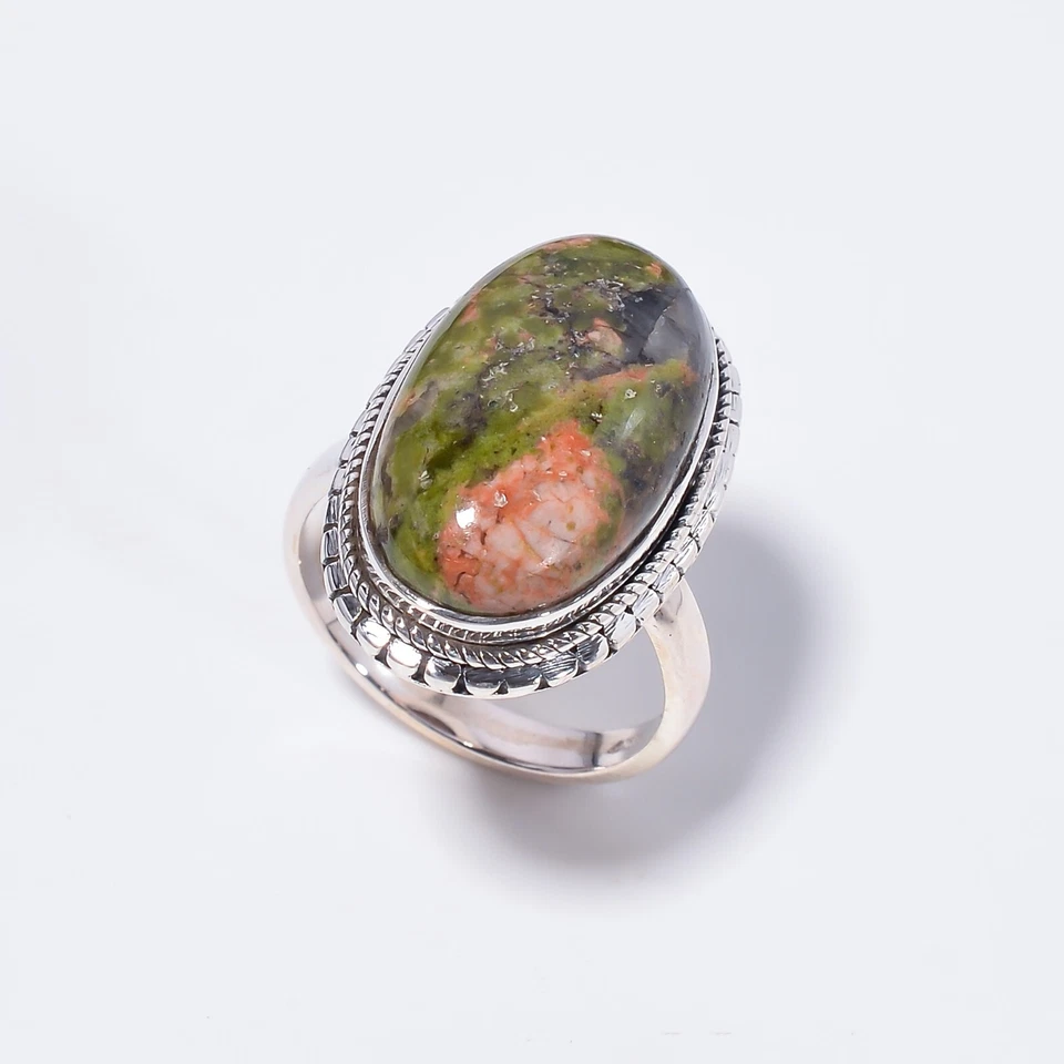 Regalo para mujer llamativo anillo étnico talla 925 plata unakita Foto 1 de 4