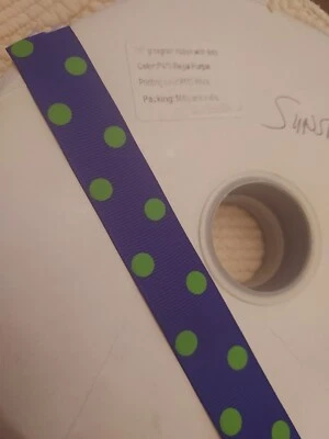 Lot - Approx. 80 yards 7/8" Grosgrain Ribbon Hair Bow Purple w/ Green Polka Dot - Image 1 of 4