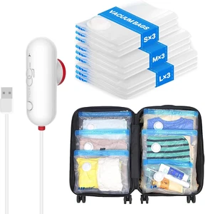 9 Pack Travel Vacuum Storage Bags with USB Pump, Vacuum Packing Seal Bags for Lu - Picture 1 of 12
