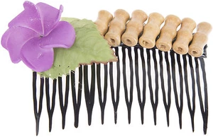 Peine de pelo Rockabilly Tiki TASIA bambú bambú bambú Frangipani Aloha HAARKAMM - Imagen 1 de 2