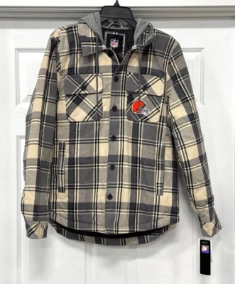 NFL ' CLEVELAND BROWNS ' QUILTED FLANNEL ' MENS ' SIZE SMALL ' GRAY/CREAM ' - Image 1 of 4