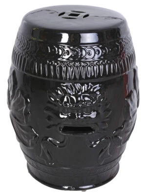 Asiatischer Hocker Porzellan Sitzhocker Keramikhocker Schwarz Gartenhocker  - Bild 1 von 4
