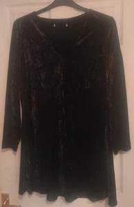 M&S Black Velour / Velvet Long Sleeved Dress Size UK 18 - Picture 1 of 6