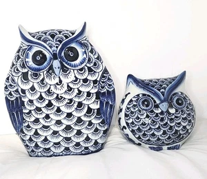 Pier 1 Imports Blue & White Ceramic Owl Figurine Chinoiserie Ginger Jar Style  - Picture 1 of 10
