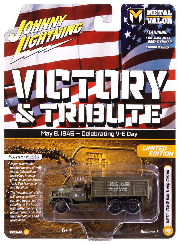 WWII GMC CCKW 6x6 Troop Carrier EU Johnny Lightning Metal of Valor 1:64 Scale - Image 1 of 1