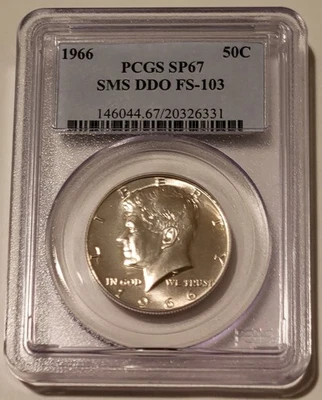 Medio dólar Kennedy 1966 graduación profesional SMS DDO variedad FS-103 SP67 Foto 1 de 2