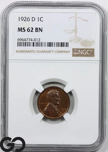 1926-D Lincoln Cent Wheat Penny, NGC MS 62 BN ** Tougher Date! - Picture 1 of 5
