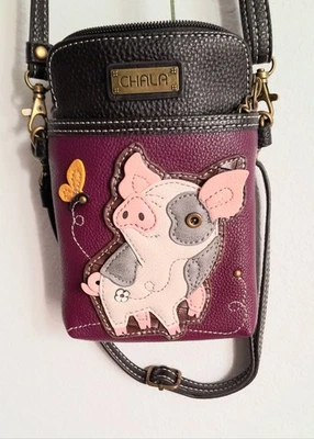Cartera Bandolera Pequeña Chala, Cerdo Rosa y Blanco, BOLSO Borgoña, Niña, Mujer Foto 1 de 4
