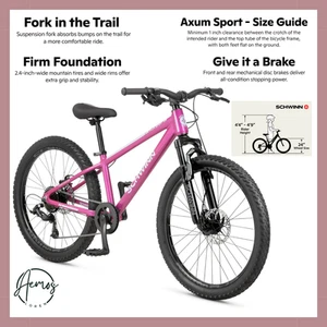 ๐ Schwinn Axum Sport Youth Unisex 24-in. Mountain Bike - Pink | Lightweight | - Picture 1 of 1