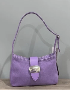COACH CBR14 Eliza Shoulder Bag Denim & Smooth Leather Silver/Iris Light Purple - Picture 1 of 17
