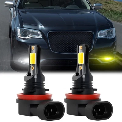 For Chrysler 300 2011-2014 2015 YELLOW White Pair H11 H8 H9 LED Fog Light Bulbs - Image 1 of 4