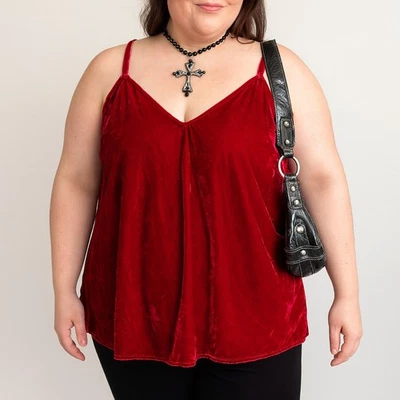 Camiseta sin mangas de terciopelo rojo tórrido años 90 grunge coqueta oscura gótico vampiro talla 0 US XL Foto 1 de 4