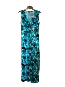 NY Collection Blue Green Tropical Empire Floral Y2K Babydoll Maxi Dress NWT - Picture 1 of 10