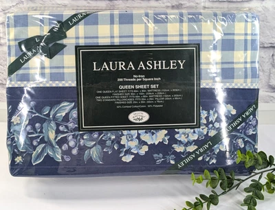 女王衬衫套装!💙�复古 Laura Ashley Home 蓝色白色格子格子格子格子 Cottagecore — 第 1/4 张图片