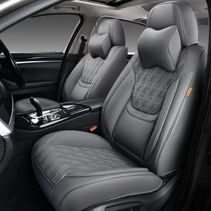 Par de fundas de asiento de coche delanteras, cuero transpirable gris automotriz - Imagen 1 de 7