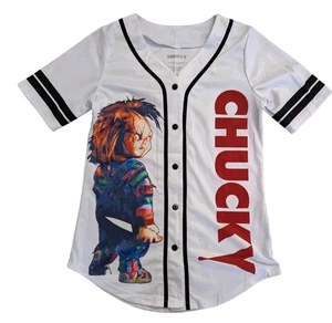 Chucky Free Hugs Women's White Baseball Jersey Short Top Large - Picture 1 of 7