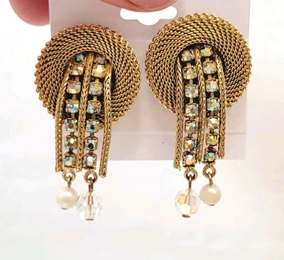 Vintage Unsigned Hattie Carnegie AB Rhinestone Dangle Crystal Bead Earrings - Image 1 of 3