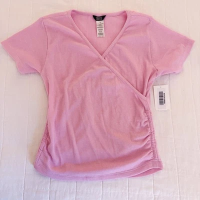 Girls Pink Waffle Knit Short Sleeve Top Shirt Size 16 TRUCE Ruched Sides NEW - Image 1 of 4