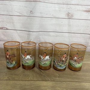 Fünf Vintage Reitsport Fuchs Jagd Country Longdrinkglas handgemacht bemalt - Bild 1 von 13