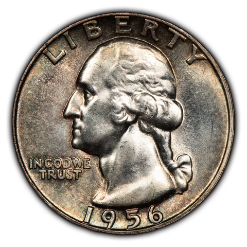1956 25c Silver Washington Quarter - Watercolor Rainbow Toning - BU - SKU-Z3993 Cover