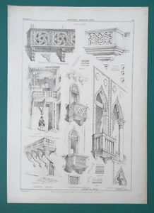 ARCHITETTURA Balconi Rinascimento Italiano Venezia Firenze - 1857 Stampa litografica - Foto 1 di 1