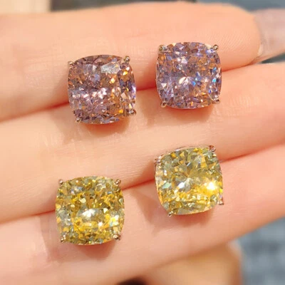 New 10MM Ice Flower Cut Pink Topaz Yellow Citrine Gems Charm Women Stud Earring - Image 1 of 4