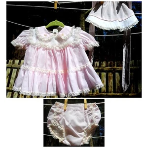VTG 60s Baby Girls Bryan 3-Piece Pink Dress Set w/ Bonnet & Diaper Cover 6-9M - Picture 1 of 11