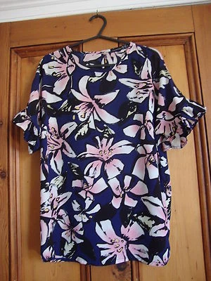 PRIMARK  NAVY PRINT TUNIC/FRILLED SLEEVE SIZE 10 - Image 1 of 2