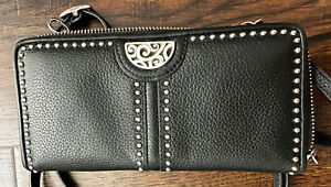 Brighton Studded Leather Black Organizer Cross Body Handbag Wallet Clutch