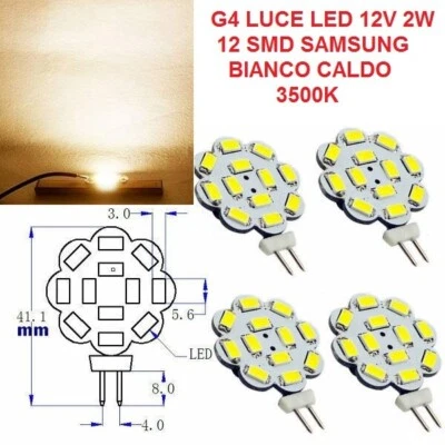 Lampadina led G4 Camper 25W Resa 12V 12 SMD 5630 SAMSUNG Luce Bianco Caldo 3500K - Immagine 1 di 2