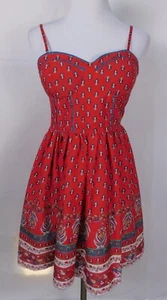 Band Of Gypsies Red Sundress Paisley & Floral Sweetheart Neckline Sz M - Picture 1 of 10