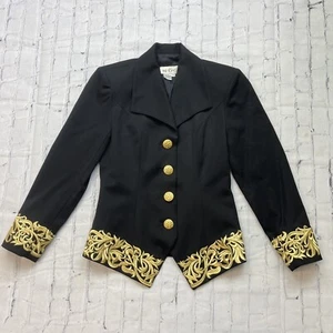 The Icing Black Blazer with Gold Trim on Cuffs and Waist Gold Buttons Size 4 Vtg - Picture 1 of 11