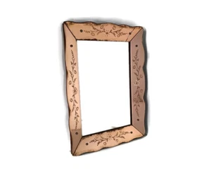 Art Deco Nouveau Wall Hanging Ornate Mirror Vanity Dresser Clear Etched Pink Gla - Picture 1 of 10