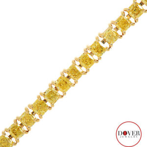GIA 14.17ct Natural Fancy Yellow Diamond 18K Gold Tennis Bracelet 18.0 Gr NR